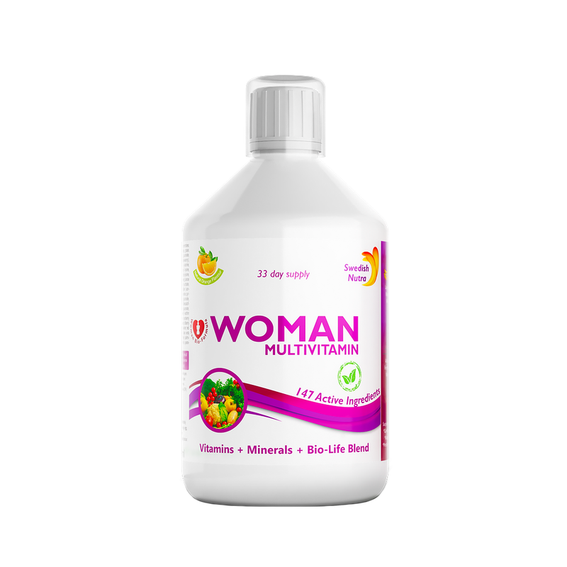 Multivitamine Lichide pentru Femei cu 147 Ingrediente Active: Vitamine + Minerale + Aminoacizi + Verdeturi – Sticla cu 500 ml