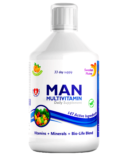 Multivitamine Lichide pentru Barbati cu 147 Ingrediente Active: Vitamine + Minerale + Aminoacizi + Verdeturi – Sticla cu 500 ml