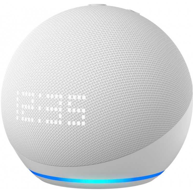Boxa inteligenta Amazon Echo Dot 5 cu Ceas 2022 Control Voce Alexa Wi-Fi  Bluetooth Glacier White + Banda LED BONUS