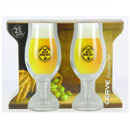 Set 2 Pahare de Bere Save Water Drink Beer, Cerve, Sticla decorata, 400 ml