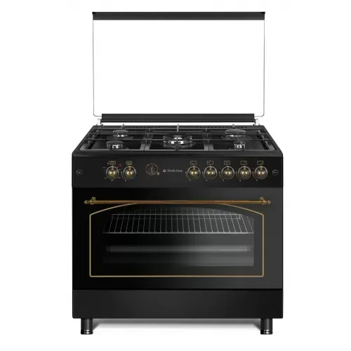 Aragaz rustic 5 arzatoare gaz, Negru, 90 cm, Modena  Antracit Studio Casa,  rotisor, Grill electric, Gratare fonta