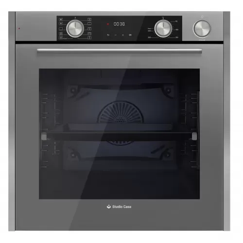 Cuptor electric incorporabil Studio Casa Elegance Aqua Cooking Art  Grey  FE810  10 functii, 81 l,  Grill, Rotisor, Ventilator, Autocuratare catalitica, Coacere asistata cu abur, Display Touch Control, Clasa energetica A, Sticla gri / Inox