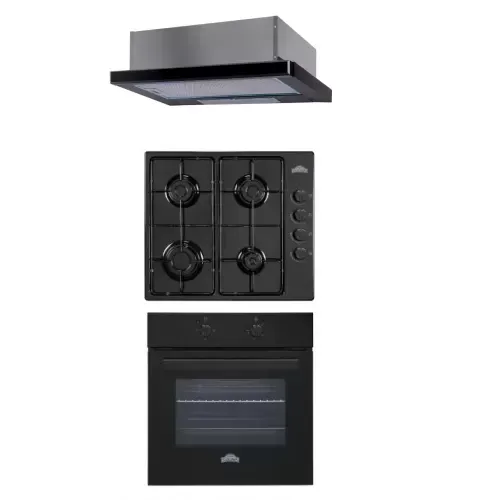 Pachet incorporabil cuptor electric, plita gaz si hota telescopica Multi Nuova, Clasa A, 4 functii, Grill, Negru