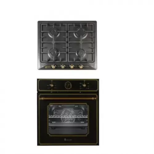 Pachet Incorporabil Cuptor Electric Si Plita Gaz Studio Casa Toscana Black Rustic, Clasa A, Gratare Fonta, Negru